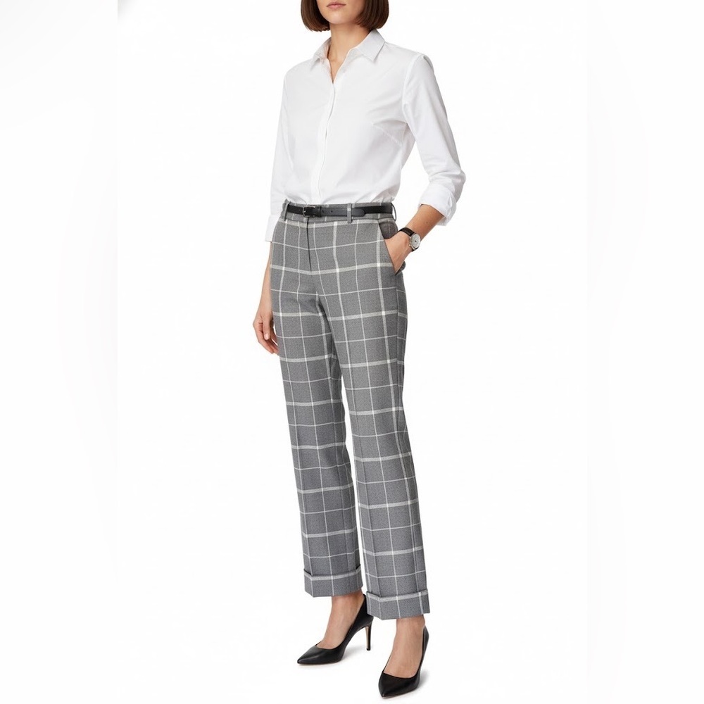 CLUB MONACO Wool Blend Plaid Trouser Pants Windowpane, Size 4 Tall Girl Friendly